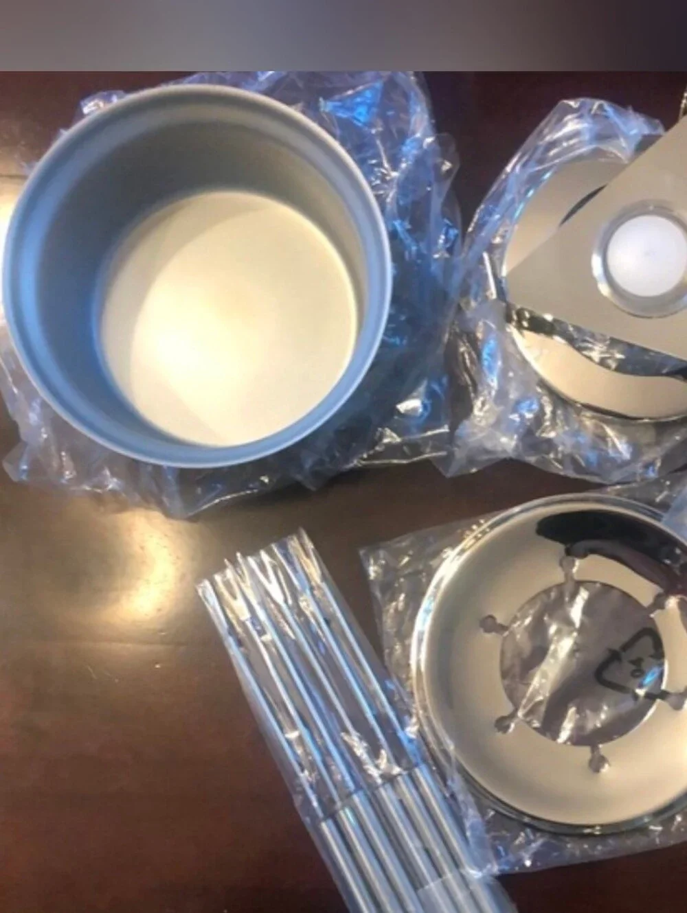 Crate & Barrel Cheese/Fondue stainless steel set.